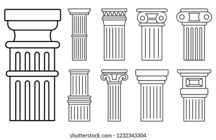 Ancient column icon set. Outline set of ancient column vector icons for web design isolated on white background