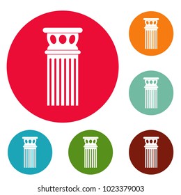 Ancient column icons circle set vector isolated on white background