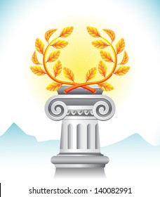 Ancient column with laurel wreath? Vector illustration