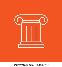 Ancient column line icon for web, mobile and infographics. Vector white icon isolated on red background.