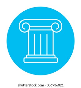 Ancient column line icon for web, mobile and infographics. Vector white icon on the light blue circle isolated on white background.