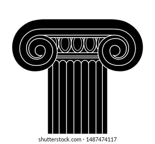 Ancient column part, pillar, greek, roman order, black linear silhouette.