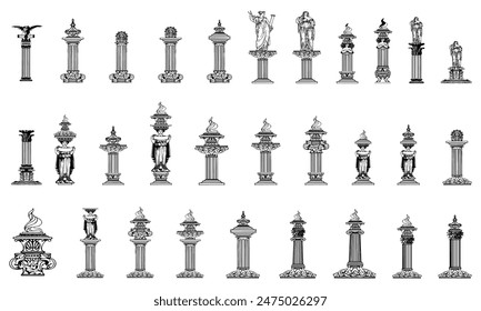 Ancient column and pillar icon set