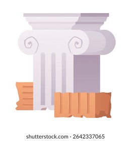 Ilustração plana do vetor da ruína da coluna antiga. Pedaços de colunas quebradas Antique Greece arquitetura pedra pilar edifício ou monumento isolado no fundo branco
