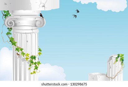 Ancient column. The vector illustration of an ancient column decorated with ivy.