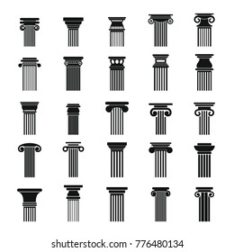 Ancient columns icons set. Simple illustration of 25 ancient columns vector icons for web