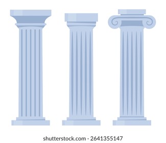 Ancient columns set. Marble structures, old Greece architecture. Archeology and paleontology, history. Luxurious and beautiful building.