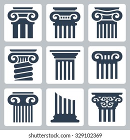 Ancient columns vector icon set
