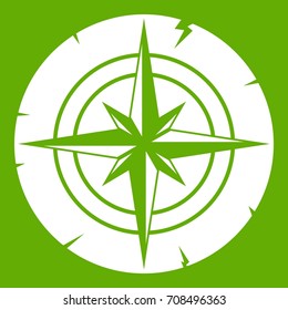 Ancient compass icon white isolated on green background. Vector illustration
