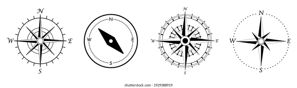 Ilustración de la brújula antigua. Rosa de viento para logo o mapa. Iconos del vector