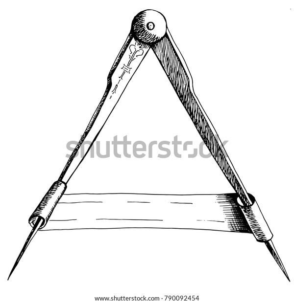 Ancient compass measuring instrument. Drawing by\
hand. Element of decorating an old geographical map. Inscription\
frame