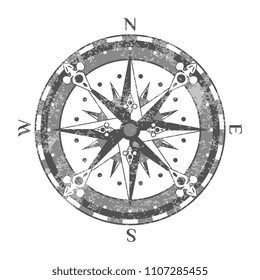 Ancient compass rose isolated on white background icon. Nautical navigation and cartography symbol vector illustration.