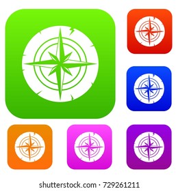 Ancient compass set icon color in flat style isolated on white. Collection sings vector illustration