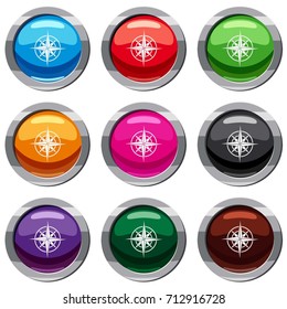 Ancient compass set icon isolated on white. 9 icon collection vector illustration