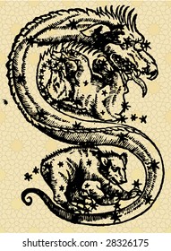 ancient constellation picture, big and small she-bear with dragon