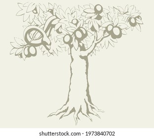 Ancient creepy deadly viper venom wood park leaf plant scenic view. Light white sky text space. Black hand drawn death wildlife forest seduce sign logo icon scene design vintage art sketch line style