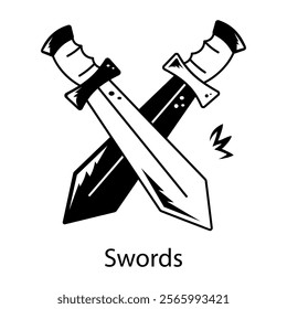 Ancient cross swords icon designed in doodle style 