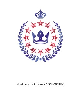 Ancient Crown emblem. Heraldic vector design element. Retro style label, heraldry logo. Antique logotype isolated on white background.