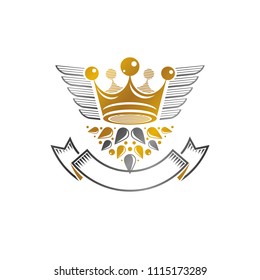 Ancient Crown emblem. Heraldic vector design element. Retro style label, heraldry logo. Antique logotype isolated on white background.