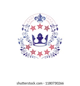 Ancient Crown emblem. Heraldic vector design element. Retro style label, heraldry logo. Antique logotype isolated on white background.