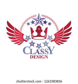 Ancient Crown emblem. Heraldic vector design element. Retro style label, heraldry logo. Antique logotype isolated on white background.