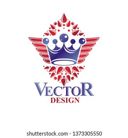Ancient Crown emblem. Heraldic vector design element. Retro style label, heraldry logo. Antique logotype isolated on white background.