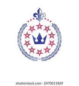 Antiguo emblema de la Corona. Elemento de diseño de Vector heráldico. Etiqueta de estilo retro, logotipo de heráldica. Logotipo antiguo aislado sobre fondo blanco.