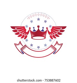 Ancient Crown emblem. Heraldic vector design element. Retro style label, heraldry logo. Antique logotype isolated on white background.