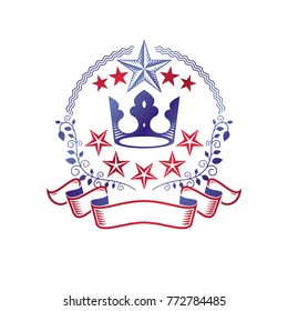 Ancient Crown emblem. Heraldic vector design element. Retro style label, heraldry logo. Antique logotype isolated on white background.