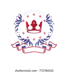 Ancient Crown emblem. Heraldic vector design element. Retro style label, heraldry logo. Antique logotype isolated on white background.