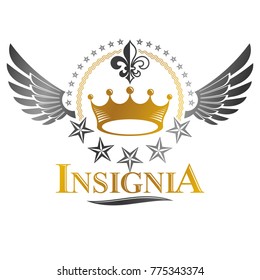 Ancient Crown emblem. Heraldic vector design element. Retro style label, heraldry logo. Ornate logotype isolated on white background.