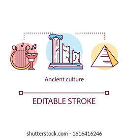 Ancient culture concept icon. Development of science and art in Egypt and Greece. History of world civilization idea thin line illustration. Vector isolated outline drawing. Editable stroke