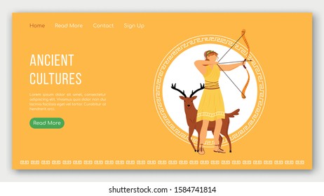 Ancient cultures landing page vector template. Greek gods pantheon. Mythology tradition website interface idea with flat illustrations. Homepage layout, web banner, webpage cartoon concept