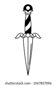Ancient dagger. Decorative tattoo art. Isolated vector illustration.