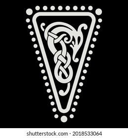 Ancient decorative dragon in Celtic style, Scandinavian knot-work illustration, isolated on black, vector illustration