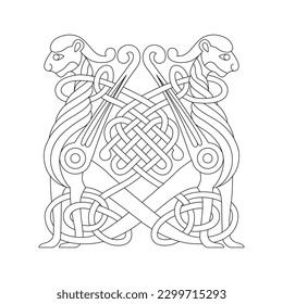 Ancient decorative symbol. Gargoyle illustration. Celtic national style interlaced pattern isolated vector. Celtic knot vector illustration. Winged lions vector illustration.