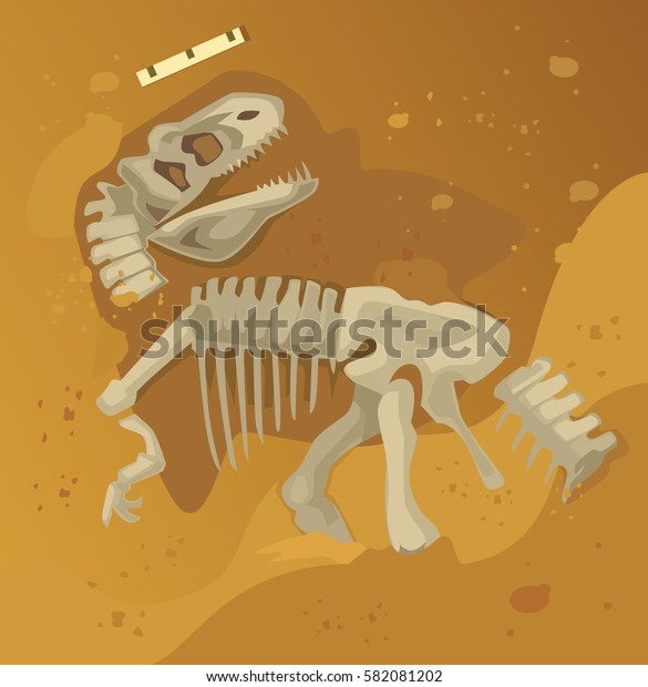 古代恐竜の骨格の化石 ベクター平面の漫画イラスト のベクター画像素材 ロイヤリティフリー