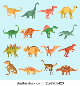 Ancient dinosaurus color vector icons set. Flat design