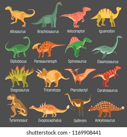 Ancient dinosaurus color vector icons set. Flat design