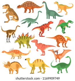 Ancient dinosaurus color vector icons set. Flat design