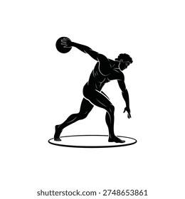 Ancient discus thrower depicted in a dynamic black silhouette style