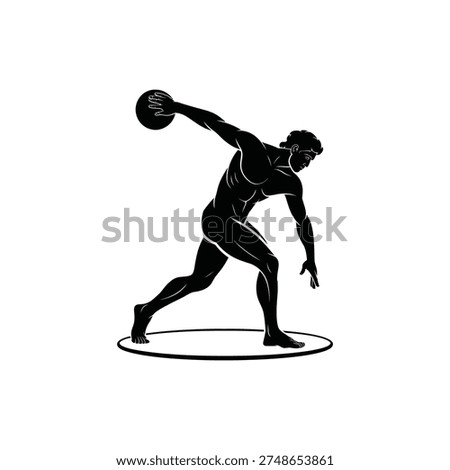 Ancient discus thrower depicted in a dynamic black silhouette style