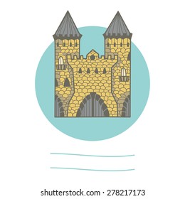 Ancient doodle castle with place for text. Vector illustration