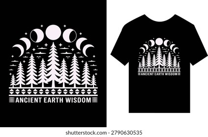 Ancient Earth Wisdom moon phases and forest silhouette