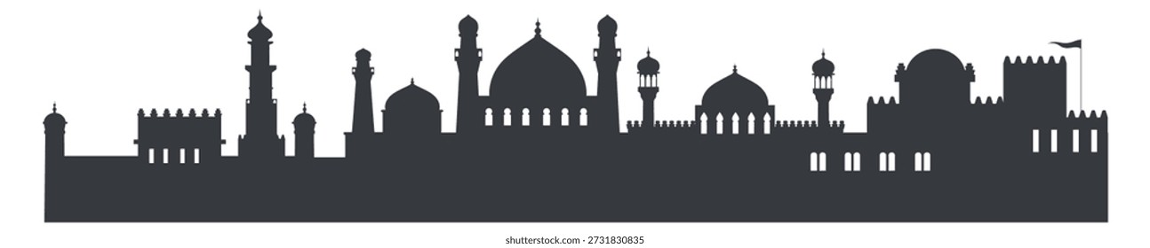 Ancient eastern city panorama. Islamic architecture silhouette