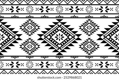 Antike Echos Aztec geometrische abstrakte nahtlose Muster Südwesten Navajo Indianer Stamm ethnisch modern schwarz-weiß für Stoffdruck