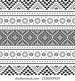 Ancient echoes Aztec geometric abstract seamless patterns southwest Navajo Native American tribal ethnic modern black and white for textile printing