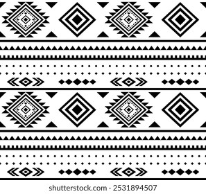 Ancient echoes Aztec geometric abstract seamless patterns southwest Navajo Native American tribal ethnic modern black and white for textile printing