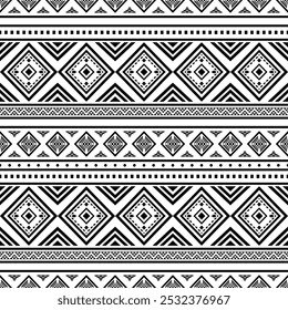 Ancient echoes Aztec geometric abstract seamless patterns southwest Navajo Native American tribal ethnic modern black and white for textile printing