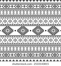 Ecos antigos Asteca geométrica abstrata sem costura padrões sudoeste Navajo Nativo americano tribal moderno étnico preto e branco para impressão têxtil